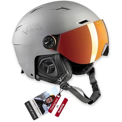 Black Crevice Skihelm Kirchberg mit Visier und Lüftungsöffnungen Atmungsaktiver Helm für Herren & Damen Black Crevice Skihelm Kirchberg mit Visier und Lüftungsöffnungen Atmungsaktiver Helm für Herren & Damen