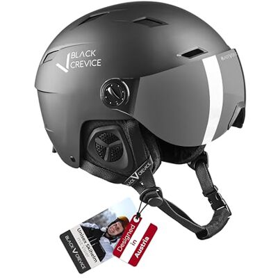 Black Crevice Skihelm Kirchberg mit Visier und Lüftungsöffnungen Atmungsaktiver Helm für Herren & Damen Black Crevice Skihelm Kirchberg mit Visier und Lüftungsöffnungen Atmungsaktiver Helm für Herren & Damen