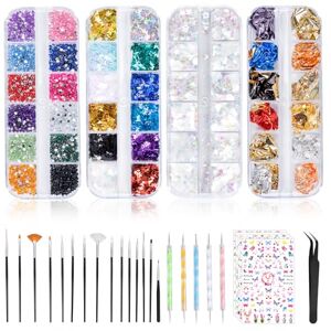 Kiperline 10000PCS Strass Nail Kit, 15 Stk. Nagelpinsel Nail Art Bürsten, 5 Stk. Dotting Pens Dotting Tool Nail Art, 5 Stk. Nail Art Aufkleber, 4 Schachtel mit farbigen Strasssteinen Kiperline 10000PCS Strass Nail Kit, 15 Stk. Nagelpinsel Nail Art Bürsten, 5 Stk. Dotting Pens Dotting Tool Nail Art, 5 Stk. Nail Art Aufkleber, 4 Schachtel mit farbigen Strasssteinen