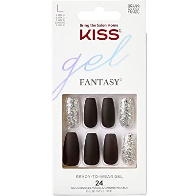 Kiss Gel Fantasy A Whole New World Press On Kunst-Nägel Set Schwarz/Silber, Lang Mandel Coffin Form, 28 Nägel in Salonqualität, 2g Nagelkleber inkl., Maniküre-Stäbchen & Mini-Feile Kiss Gel Fantasy A Whole New World Press On Kunst-Nägel Set Schwarz/Silber, Lang Mandel Coffin Form, 28 Nägel in Salonqualität, 2g Nagelkleber inkl., Maniküre-Stäbchen & Mini-Feile