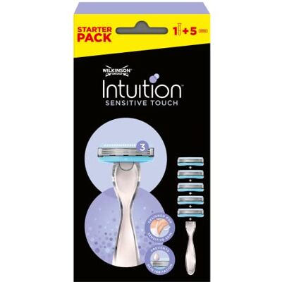 Wilkinson Sword Intuition Sensitive Touch Rasierer – Packung mit 1 Rasierer + 5 Ladeköpfe – Vorteilspackung Trilamer für Damen Wilkinson Sword Intuition Sensitive Touch Rasierer – Packung mit 1 Rasierer + 5 Ladeköpfe – Vorteilspackung Trilamer für Damen