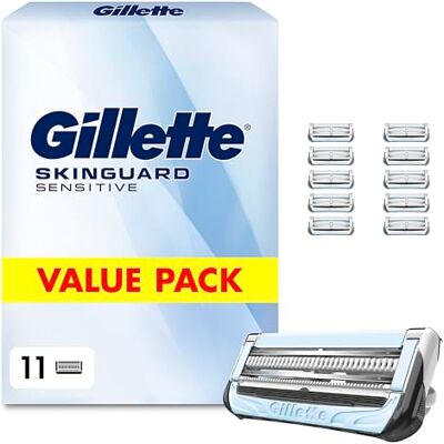 Gillette Skinguard Sensitive Rasierklingen, 11 Original Ersatzklingen, Weiß Nassrasierer Herren, Klingen für Herrenrasierer, Verbesserter Gleitstreifen Gillette Skinguard Sensitive Rasierklingen, 11 Original Ersatzklingen, Weiß Nassrasierer Herren, Klingen für Herrenrasierer, Verbesserter Gleitstreifen