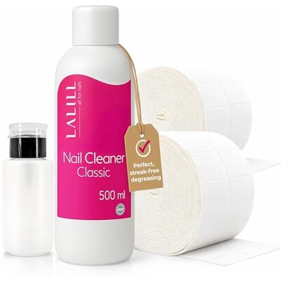 LALILL Nagel Cleaner 500ml Set Nagel Entfetter mit Wattepads und Pumpflasche Dispenser Pumpspender 200ml, 1000 x Zelletten Pads aus Baumwolle, Nagelentfetter für Gelnägel, Hybride und Pinsel LALILL Nagel Cleaner 500ml Set Nagel Entfetter mit Wattepads und Pumpflasche Dispenser Pumpspender 200ml, 1000 x Zelletten Pads aus Baumwolle, Nagelentfetter für Gelnägel, Hybride und Pinsel