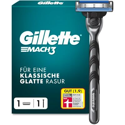 Gillette Mach 3 Standard Rasierer Herren, Metall, Grau/Schwarz Herrenrasierer, Inkl. Nassrasierer, 1 Rasierklinge mit Gleitstreifen, Neuer Klingenbeschichtung für Weniger Hautirritation Gillette Mach 3 Standard Rasierer Herren, Metall, Grau/Schwarz Herrenrasierer, Inkl. Nassrasierer, 1 Rasierklinge mit Gleitstreifen, Neuer Klingenbeschichtung für Weniger Hautirritation