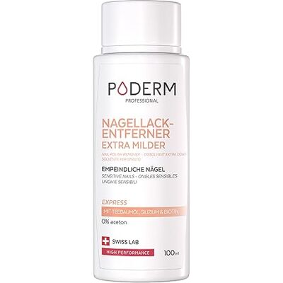 PODERM NAGELLACKENTFERNER ACETONFREI EXTRA SANFTER MIT TEEBAUM Schnelle & einfache Nagellackentfernung Stärkend & nährend für die Nägel Ideal für empfindliche Nägel 100 ml Swiss Lab PODERM NAGELLACKENTFERNER ACETONFREI EXTRA SANFTER MIT TEEBAUM Schnelle & einfache Nagellackentfernung Stärkend & nährend für die Nägel Ideal für empfindliche Nägel 100 ml Swiss Lab