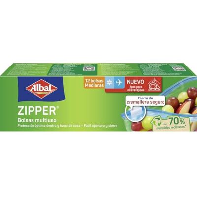 Albal ZIPPER, Mehrzweckbeutel, Reißverschluss, mittelgroß, 1 Packung mit 12 Stück Albal ZIPPER, Mehrzweckbeutel, Reißverschluss, mittelgroß, 1 Packung mit 12 Stück