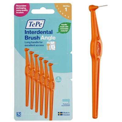 TePe Angle Interdentalbürste, Orange, 0,45 mm/ISO 1, 6 Stk., Zahnwischenraumreinigung, Plaque-Entferner für kleine Zahnlücken TePe Angle Interdentalbürste, Orange, 0,45 mm/ISO 1, 6 Stk., Zahnwischenraumreinigung, Plaque-Entferner für kleine Zahnlücken