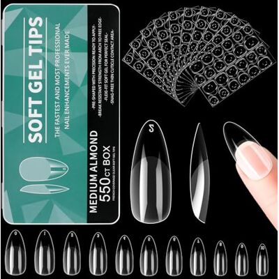 Alyvisun Mandel Nagelspitzen, 550 Stück Full Cover Acryl Nail Tips mit 240 Stück Klebenagel Sticker Set, 11 Größen Klare Tips für Gelnägel Soft Gel Nagel Tips Almond Nageltips Alyvisun Mandel Nagelspitzen, 550 Stück Full Cover Acryl Nail Tips mit 240 Stück Klebenagel Sticker Set, 11 Größen Klare Tips für Gelnägel Soft Gel Nagel Tips Almond Nageltips