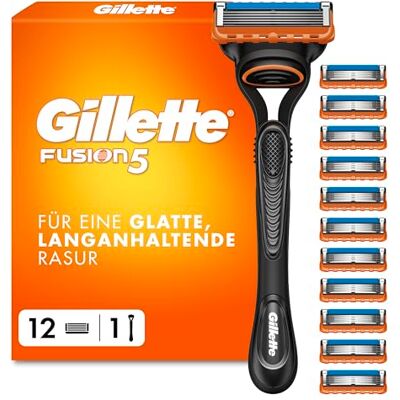 Gillette Fusion 5 Rasierer Herren, Nassrasierer, Metall, Schwarz Herrenrasierer, Inkl. 1 Handstück, 12 Rasierklingen mit Gleitstreifen Und 5 Klingen für Eine Gründliche, Langanhaltende Rasur Gillette Fusion 5 Rasierer Herren, Nassrasierer, Metall, Schwarz Herrenrasierer, Inkl. 1 Handstück, 12 Rasierklingen mit Gleitstreifen Und 5 Klingen für Eine Gründliche, Langanhaltende Rasur