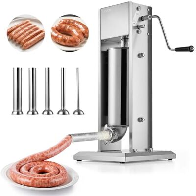 VEVOR manueller Wurstfüller 5 L vertikale Wurstfüllmaschine Fleischfüller mit 2 Geschwindigkeiten (schnell/langsam), Hochleistungsfüller aus Edelstahl mit 5 Wurstfüllrohren, Fleischfüllen VEVOR manueller Wurstfüller 5 L vertikale Wurstfüllmaschine Fleischfüller mit 2 Geschwindigkeiten (schnell/langsam), Hochleistungsfüller aus Edelstahl mit 5 Wurstfüllrohren, Fleischfüllen