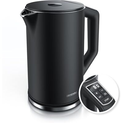 Arendo Edelstahl Wasserkocher mit Temperatureinstellung 40-100 Grad in 5er Schritten Doppelwand Design Modell ELEGANT 1,5 Liter 2200 W Teekocher mit Temperaturanzeige GS Schwarz Arendo Edelstahl Wasserkocher mit Temperatureinstellung 40-100 Grad in 5er Schritten Doppelwand Design Modell ELEGANT 1,5 Liter 2200 W Teekocher mit Temperaturanzeige GS Schwarz