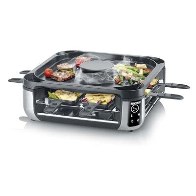 Severin S-Joy Sevento Raclette-Grill mit integriertem Umluft-Filter: weniger Rauch & Gerüche, Digital-Display, 8 Pfännchen & 8 Spatel, kratzfeste ILAG-Beschichtung, bis 230°C, 1900W, schwarz, RG 2350 Severin S-Joy Sevento Raclette-Grill mit integriertem Umluft-Filter: weniger Rauch & Gerüche, Digital-Display, 8 Pfännchen & 8 Spatel, kratzfeste ILAG-Beschichtung, bis 230°C, 1900W, schwarz, RG 2350