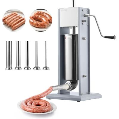 VEVOR Manueller Wurstfüller 5 L, Vertikale Wurstfüllmaschine mit zwei Geschwindigkeiten (Schnell/Langsam) & 5 Füllrohren & Griff, Fleischfüller aus Edelstahl für Gewerblichen & Privaten Gebrauch VEVOR Manueller Wurstfüller 5 L, Vertikale Wurstfüllmaschine mit zwei Geschwindigkeiten (Schnell/Langsam) & 5 Füllrohren & Griff, Fleischfüller aus Edelstahl für Gewerblichen & Privaten Gebrauch