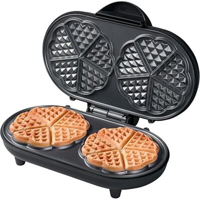 Bestron Doppel-Waffeleisen für klassische Herzwaffeln, Herzwaffeleisen mit Backampel & Antihaftbeschichtung, ideal für Kindergeburtstage, Ostern & Weihnachten, Farbe: Mattschwarz, ADWM1000BL Bestron Doppel-Waffeleisen für klassische Herzwaffeln, Herzwaffeleisen mit Backampel & Antihaftbeschichtung, ideal für Kindergeburtstage, Ostern & Weihnachten, Farbe: Mattschwarz, ADWM1000BL