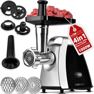 Clatronic ® Fleischwolf 1000W Mit Aufsatz für Plätzchen & Spritzgebäck 3 Metall-Scheiben Vor-/Rücklauf Wurstfüller Metall-Hals u. Schnecke FW 3803 Clatronic ® Fleischwolf 1000W Mit Aufsatz für Plätzchen & Spritzgebäck 3 Metall-Scheiben Vor-/Rücklauf Wurstfüller Metall-Hals u. Schnecke FW 3803