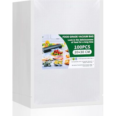 Vinabo Vakuumierbeutel 20 x 30 cm, 100 Geprägte Beutel für Lebensmittel Vorgeschnitten für Kühlschrank, Gefrierschrank und Sous-Vide-Garen, Passend für Vakuumierer mit 20 cm Schweißbreite Vinabo Vakuumierbeutel 20 x 30 cm, 100 Geprägte Beutel für Lebensmittel Vorgeschnitten für Kühlschrank, Gefrierschrank und Sous-Vide-Garen, Passend für Vakuumierer mit 20 cm Schweißbreite