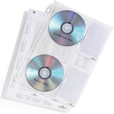 Durable CD/DVD-Hüllen (A4 mit Schutzvlies für 4 CDs/DVDs, aus PP) Beutel à 5 Stück, transparent, 522219 Durable CD/DVD-Hüllen (A4 mit Schutzvlies für 4 CDs/DVDs, aus PP) Beutel à 5 Stück, transparent, 522219