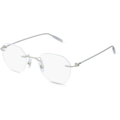 Kering Eyewear Spa Montblanc MB0471O Herren-Brille inkl. Gläser Randlos Rund Metall-Gestell 50/21/145, Silber Kering Eyewear Spa Montblanc MB0471O Herren-Brille inkl. Gläser Randlos Rund Metall-Gestell 50/21/145, Silber