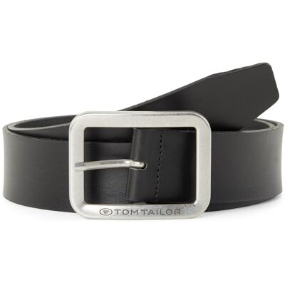 TOM TAILOR Herren TTTED Ledergürtel mit eckiger Dornschließe, schwarz, Logo Print, Gr. 80 TOM TAILOR Herren TTTED Ledergürtel mit eckiger Dornschließe, schwarz, Logo Print, Gr. 80