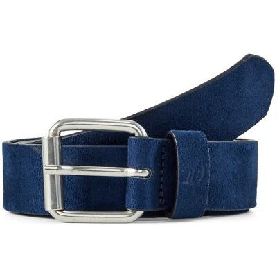 TOM TAILOR DENIM Damen TTDOLLY Velourledergürtel mit eckiger Dornschließe, blau, Logo Print, Gr. 95 TOM TAILOR DENIM Damen TTDOLLY Velourledergürtel mit eckiger Dornschließe, blau, Logo Print, Gr. 95