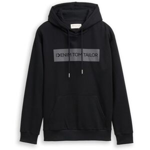 TOM TAILOR DENIM Herren Hoodie Sweatshirt mit Print, schwarz, Logo Print, Gr. S TOM TAILOR DENIM Herren Hoodie Sweatshirt mit Print, schwarz, Logo Print, Gr. S