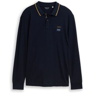 TOM TAILOR Herren Langarm Piqué Poloshirt mit Logo-Print, blau, Uni, Gr. XXXL TOM TAILOR Herren Langarm Piqué Poloshirt mit Logo-Print, blau, Uni, Gr. XXXL