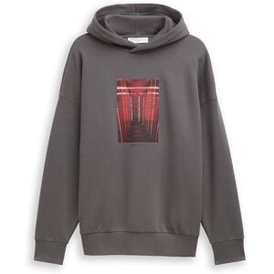 TOM TAILOR DENIM Herren Oversize Hoodie Sweatshirt mit Print, grau, Uni, Gr. XS TOM TAILOR DENIM Herren Oversize Hoodie Sweatshirt mit Print, grau, Uni, Gr. XS