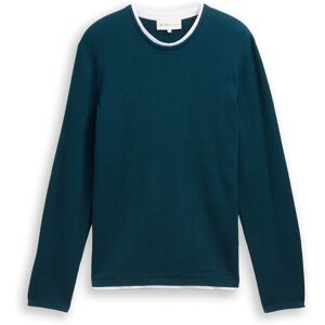 TOM TAILOR DENIM Herren 2-in-1 Strickpullover aus Baumwolle, grün, Uni, Gr. XXL TOM TAILOR DENIM Herren 2-in-1 Strickpullover aus Baumwolle, grün, Uni, Gr. XXL