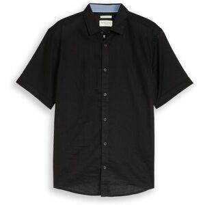 TOM TAILOR Herren Regular Fit Kurzarmhemd mit Leinenanteil, schwarz, Uni, Gr. M TOM TAILOR Herren Regular Fit Kurzarmhemd mit Leinenanteil, schwarz, Uni, Gr. M