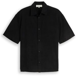 TOM TAILOR DENIM Herren Loose Fit Kurzarmhemd aus Baumwolle, schwarz, Uni, Gr. L TOM TAILOR DENIM Herren Loose Fit Kurzarmhemd aus Baumwolle, schwarz, Uni, Gr. L