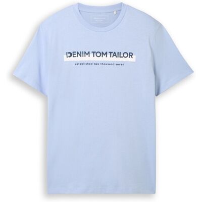 TOM TAILOR DENIM Herren T-Shirt mit Logo-Print, blau, Uni, Gr. L TOM TAILOR DENIM Herren T-Shirt mit Logo-Print, blau, Uni, Gr. L