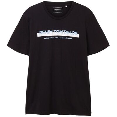 TOM TAILOR DENIM Herren T-Shirt mit Logo-Print, schwarz, Uni, Gr. S TOM TAILOR DENIM Herren T-Shirt mit Logo-Print, schwarz, Uni, Gr. S