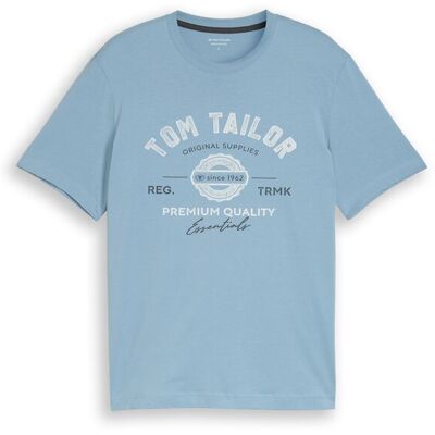 TOM TAILOR Herren T-Shirt mit Logo-Print, blau, Uni, Gr. M TOM TAILOR Herren T-Shirt mit Logo-Print, blau, Uni, Gr. M
