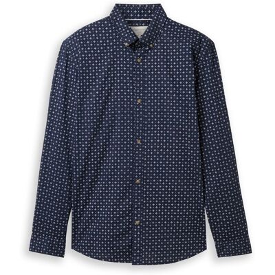 TOM TAILOR DENIM Herren Fitted Hemd mit Muster, blau, Gemustert, Gr. M TOM TAILOR DENIM Herren Fitted Hemd mit Muster, blau, Gemustert, Gr. M