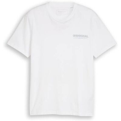 TOM TAILOR DENIM Herren Basic T-Shirt mit Logo-Print, weiß, Uni, Gr. XL TOM TAILOR DENIM Herren Basic T-Shirt mit Logo-Print, weiß, Uni, Gr. XL