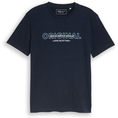 TOM TAILOR DENIM Herren Basic T-Shirt mit Logo-Print, blau, Uni, Gr. XS TOM TAILOR DENIM Herren Basic T-Shirt mit Logo-Print, blau, Uni, Gr. XS