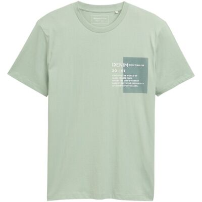 TOM TAILOR DENIM Herren Basic T-Shirt mit Logo-Print, grün, Uni, Gr. XS TOM TAILOR DENIM Herren Basic T-Shirt mit Logo-Print, grün, Uni, Gr. XS