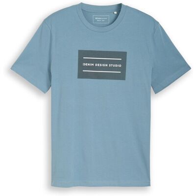 TOM TAILOR DENIM Herren Basic T-Shirt mit Logo-Print, blau, Uni, Gr. M TOM TAILOR DENIM Herren Basic T-Shirt mit Logo-Print, blau, Uni, Gr. M