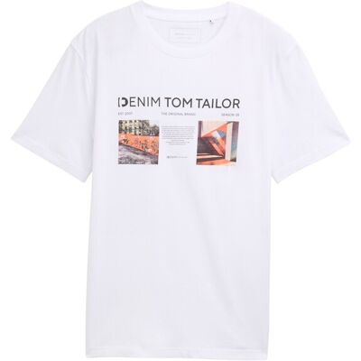 TOM TAILOR DENIM Herren T-Shirt mit Foto-Print, weiß, Uni, Gr. XXL TOM TAILOR DENIM Herren T-Shirt mit Foto-Print, weiß, Uni, Gr. XXL