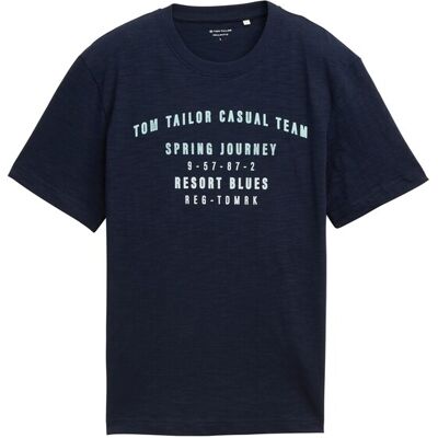 TOM TAILOR Herren T-Shirt aus Baumwolle mit Print, blau, Uni, Gr. S TOM TAILOR Herren T-Shirt aus Baumwolle mit Print, blau, Uni, Gr. S