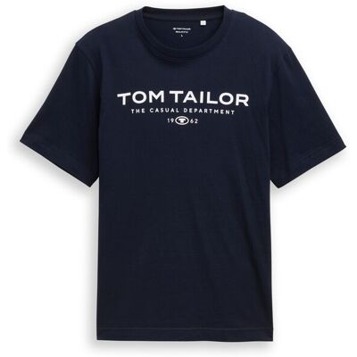 TOM TAILOR Herren T-Shirt aus Baumwolle mit Logo-Print, blau, Uni, Gr. L TOM TAILOR Herren T-Shirt aus Baumwolle mit Logo-Print, blau, Uni, Gr. L