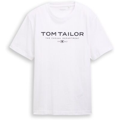 TOM TAILOR Herren T-Shirt aus Baumwolle mit Logo-Print, weiß, Uni, Gr. L TOM TAILOR Herren T-Shirt aus Baumwolle mit Logo-Print, weiß, Uni, Gr. L