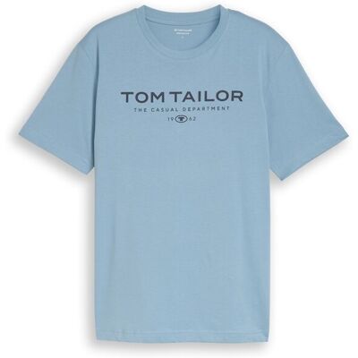 TOM TAILOR Herren T-Shirt aus Baumwolle mit Logo-Print, blau, Uni, Gr. L TOM TAILOR Herren T-Shirt aus Baumwolle mit Logo-Print, blau, Uni, Gr. L