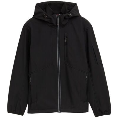 TOM TAILOR Herren Softshell Jacke mit Kapuze, schwarz, Uni, Gr. M TOM TAILOR Herren Softshell Jacke mit Kapuze, schwarz, Uni, Gr. M