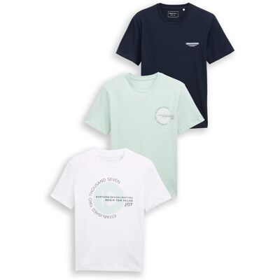 TOM TAILOR DENIM Herren T-Shirts mit Print im 3er-Pack, blau, Uni, Gr. S TOM TAILOR DENIM Herren T-Shirts mit Print im 3er-Pack, blau, Uni, Gr. S