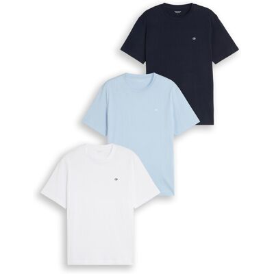 TOM TAILOR Herren Basic T-Shirts im 3er-Pack, blau, Uni, Gr. XXXL TOM TAILOR Herren Basic T-Shirts im 3er-Pack, blau, Uni, Gr. XXXL