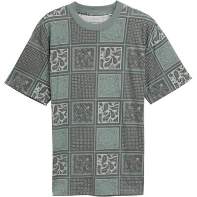 TOM TAILOR DENIM Herren Relaxed Fit T-Shirt mit Muster, grau, Gemustert, Gr. XS TOM TAILOR DENIM Herren Relaxed Fit T-Shirt mit Muster, grau, Gemustert, Gr. XS