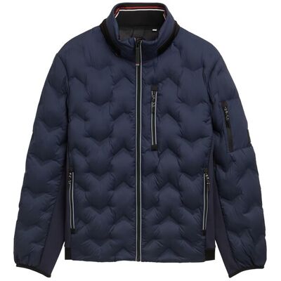 TOM TAILOR Herren Hybrid Steppjacke mit verstaubarer Kapuze, blau, Uni, Gr. S TOM TAILOR Herren Hybrid Steppjacke mit verstaubarer Kapuze, blau, Uni, Gr. S