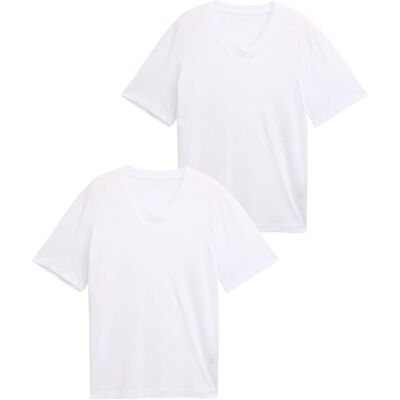 TOM TAILOR Herren T-Shirts mit V-Ausschnitt im 2er-Pack, weiß, Uni, Gr. XXXL TOM TAILOR Herren T-Shirts mit V-Ausschnitt im 2er-Pack, weiß, Uni, Gr. XXXL