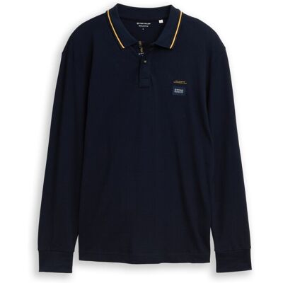 TOM TAILOR Herren Langarm Piqué Poloshirt mit Logo-Print, blau, Uni, Gr. M TOM TAILOR Herren Langarm Piqué Poloshirt mit Logo-Print, blau, Uni, Gr. M